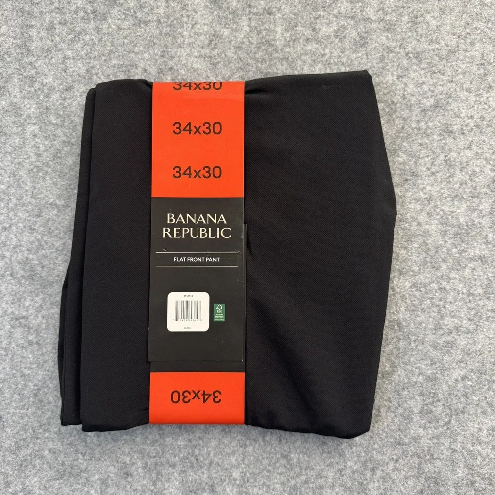 Banana Republic Flat Front Pant Men's Slim Fit Stretch Pants Black 34x30 NWT